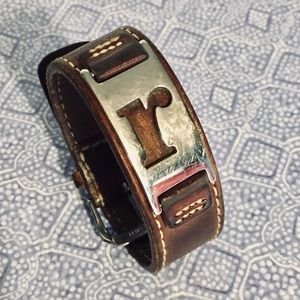 Fossil brown leather bracelet silver r initial